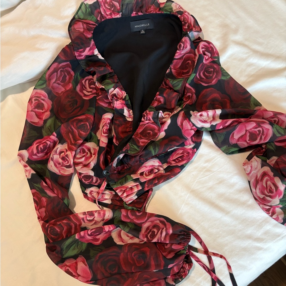 MAJORELLE Red and Pink Wrap Blouse